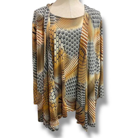 LBisse Sweaters - Size 3X LBisse Womens Shirt Pullover Faux Cardigan Abstract Reptile Print